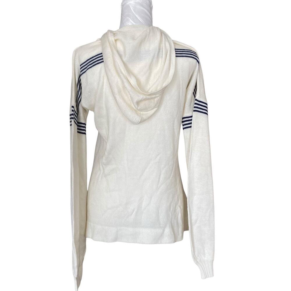 Vintage White Navy Stripe Knit Hoodie Sweater Embroidered Patch Womens Small - Picture 3 of 16